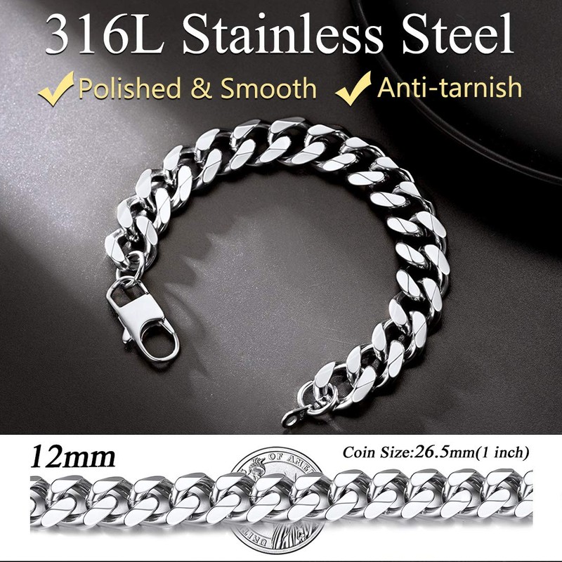 U7 Mens Bracelets Silver Solid Cuban Link Bracelet For Boys
