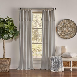 Mercantile Drop Cloth Curtain Panel, Light Filtering Ring & Tab Top with Attached Valance, 95 in Long x 50 in Wide, Farmhouse Single Window Panel, Bedroom, Living Room & Dining Room, Grey
