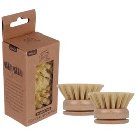 Eco Basics Plastic Free Dish Brush Refills, 2 Pack - 5x5x4.5cm, Natural Bamboo Base, Tough Tampico Fibers, Biodegradable, Easy Clip-On Design for Sustainable Cleaning
