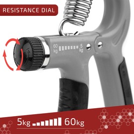 NORDFIT Grip Trainer - Adjustable Hand Gripper (5-60kg) - Forearm Strengthener & Hand Exerciser for Men and Women - Ergonomic, Portable, and Durable. Athletes, Musicians and Inujury recovery (Grey)