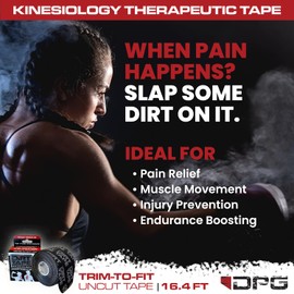 DIRT Tape, Premium Cotton, Elastic Kinesiology Athletic Tape, 3 Continuous Uncut roll (16.4 feet Long). Latex Free, Hypo-Allergenic, Water Resistant (Grey)
