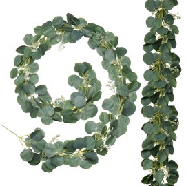 Artificial Eucalyptus Garland Fake Greenery Eucalyptus Vines Silk Hanging Leaves Greenery Garland for Wedding Party Backdrop Arch Wall Decor (Green #013)