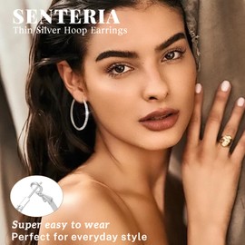 Senteria Silver Hoops Earrings for Women Hypoallergenic Large Sterling Silver Hoop Earrings with AAA+ Cubic Zirconia Lightweight Thin Hoop Earring for Women 50mm