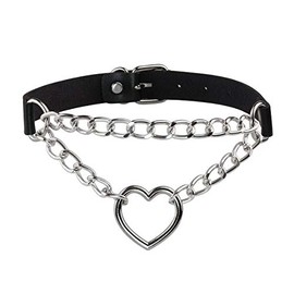 Eigso Punk Gothic Necklace Chains and Heart PU Leather and Alloy with Clasp for Men, Women, Metal, No Gemstone