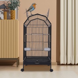 LiFuJunDong Rolling Large Bird Cage with Interactive Skylight,Metal Parrot Canary Cage,Pet Bird Cockatiel Parakeet Cage