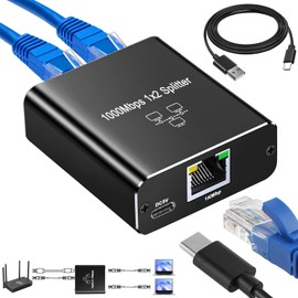 ZANZER Gigabit Ethernet Splitter 1 to 2, 1000Mbps High Speed with USB-C Power & RJ45 Port, [2 Devices Share Network], Compatible with Cat 8/7/6/5/5e Cables