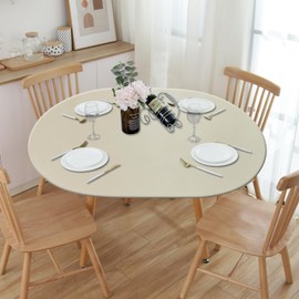 NLMUVW Oval Fitted Vinyl Tablecloth with Elastic Edge 100% Waterproof Oil Proof Super Elastic Table Cloth Wipe Clean Table Cover for Indoor and Outdoor, 42"- 65", Champagne