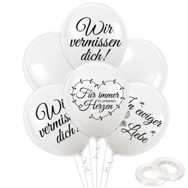 DPKOW 38pcs Weiß Trauer Beerdigung Luftballons Deko Biologisch, Trauerfeier Latexballons Gedenken Begräbnis Luftballons Wir vermissen dich Luftballons Für immer in unseren Herzen In ewiger Liebe