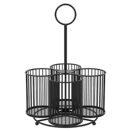 360° Rotating Utensil Caddy 4 Compartment Metal Utensil Organizer with Handle 6.3×6.3×11 Inch Kitchen Utensil Caddy Multifunctional Cutlery Storage Holder Portable Flatware Organizer for Home Party US