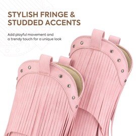 Rollda Girls Cowboy Boots with Tassel, Fringe Cowgirl Boots, Snip Toe, TPR Outsole, Kids Western Boots Stylish & Comfortable for All-Seasons, Toddler/Little Kid/Big Kid Pink Size 1
