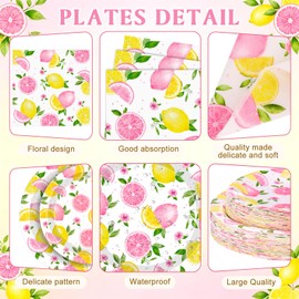 Funnymoom 400 Pcs Pink Lemon Party Supplies for 50 Guests Summer Pink Lemon Birthday Paper Plates and Napkins Knives Spoon Fork Cup Set Cutlery for Lemonade Theme Birthday Summer Bridal Shower