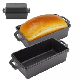 Northriver Casting 2 in 1 Cast Iron Bread Pan with Lid Loaf Pans 2-Piece Set for Baking Homemade