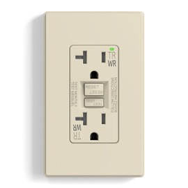 ELEGRP GFCI Outlet Outdoor, 20 Amp Self-Test GFI Electrical Outlet with Thinner Design, Weather & Tamper Resistant, Ground Fault Receptacle w/Wall Plate, UL Listed, Light Almond, 1 Pack