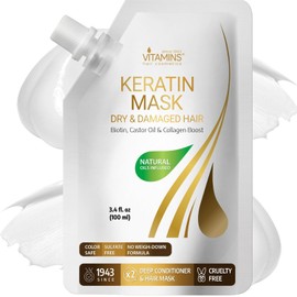 Vitamins Tratamiento para Cabello Maltratado y Seco con Keratina - Mascarilla Hidratante para Cabello Fino Anti frizz con Aceite de Argán, Aceite de Coco y Aceite de Ricino - Tamaño Viaje