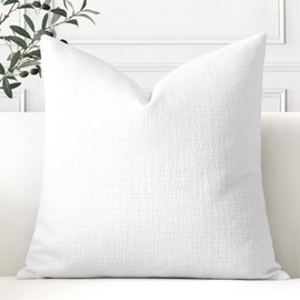 OTOSTAR Linen Throw Pillow Cover Set of 1 Decorative Square Pillowcases Cushion Covers 24x24 Inch for Home Decor Sofa Bedroom Car 60 x 60CM Pure White