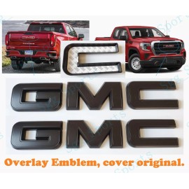 Auto GMC 2019-2025 GMC Sierra 1500 2500HD 3500HD Front & Rear Matte Black OVERLAY Emblem