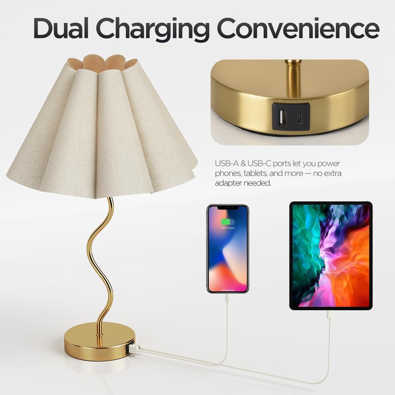 Fengarolam Touch Control Table Lamp with USB Ports, 22” Tall