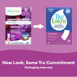 Tru Earth Compact Dry Laundry Detergent - Up to 128 Loads (64 Sheets) - Paraben-Free - Original Eco-Strip Liquidless Detergent, Travel - Lilac Breeze | Packaging May Vary