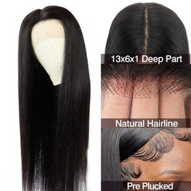 Panse Hair T Part Lace Front Human Hair Wigs 13x6 Transparent Middle Part Straight Lace Front Wigs for Black Women 150% Density Natural hairline (18 Inch)