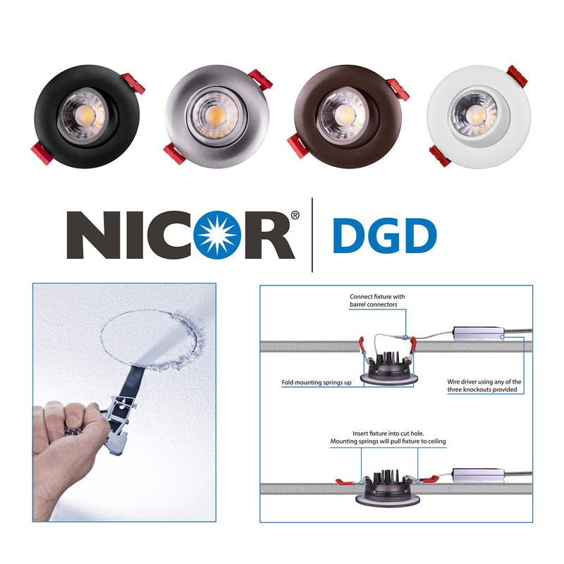 NICOR Lighting 4 inch LED Gimbal Recessed Downlight in White,