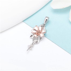 LGSY Sterling Silver Rose Bloom Pendants for Pearl, Pearl Pendant Accessories/Fitting/Mounts with Pearl Bead Bail Pin for Women Jewelry Making