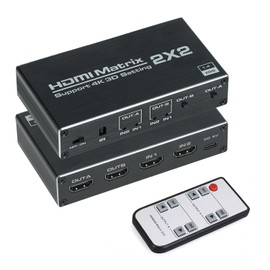 HDMI Matrix 2x2, HDMI Matrix Switch 2 in 2 Out Switcher Splitter Box with EDID Extractor and IR Remote Control, Support Ultra 4K HDR,4Kx2K@60Hz, 3D, 1080P，HDMI 2.0, HDCP 1.4