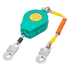 23ft/7m Self Retracting Lifeline,Lanyard Arrester Fall Protection,Retractable Safety Lanyard w/Alloy Steel Hook & Steel Wire Rope,Fall Arrest Fall Protection Device,Action Braking System (Green)