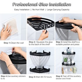 TAGNEFLOR 2 Piezas Estanteria Ducha para Baño, repisa baño sin Taladro, con 4 Ganchos de Estantes de Esquina de baño, Accesorios para Baño Aluminio (Negro2)