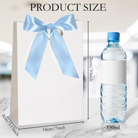 Aliceset 12 Pcs Thank You Bridesmaid Gift Bags with Die Cut Handles 10 x 7 x 3. 15'' Welcome Bags Return Gifts with Bow Ribbon for Bridal Baby Shower Birthday Wedding Housewarming(White,Light Blue)