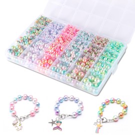 1890 Pieces Beads for Bracelets, Beads for Threading with 4/6/8/10 mm Hole, 24 Cell Colourful Beads Bracelets Make Yourself, Jewellery Making Set, Colourful Pearl Necklace Making Kit
