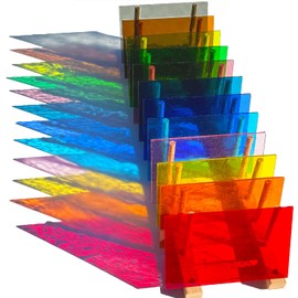 ILLUCKAI 12 Sheets Transparent Stained Glass Sheet Rainbow Colors, 4 x 6 inch Cathedral Art Glass Supplies for Stained Glass Projects Mosaic Crafts