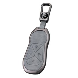 HIBEYO Key Fob Cover Compatible with Xpeng Xiaopeng P5 P7 G9 G3i Accessories Alloy Key Case&Smooth Leather Key Cover with Keychain Fit for Xiaopeng Key Shell-Square Keychain