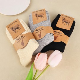 Jeasona 3 Pairs Ladies Cashmere Socks for Women 2.5-5 Cashmere Bed Socks for Women Winter Boot Socks Thermal Socks for Women Warm Socks Women Long