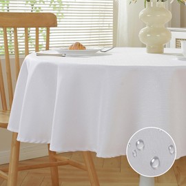 meioro Wipe Clean Tablecloth Waterproof Table Cloth, Rectangle Water Resistant Tablecloths, Decorative Polyester Table Cover Protector for Home Kitchen Party Indoor Decorations(White, Diameter 100cm)