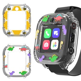 2 Pack Edge Protector Compatible with Cosmo JrTrack 3 & JrTrack 4 Kids Smartwatch, Soft TPU Material Cute Protective Case Cover Accessories for Kids Boys Girls(Dinosaur+Bee)
