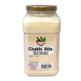 Desi Kitchen Chakki Atta (Whole Wheat Flour) ~ 6lbs (96oz) 2.72kg PET Jar, All Natural, Vegan, No Salt or Colors, Indian Origin.