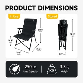 ARURU Folding Camping Chair - Portable Lightweight Design, 300lbs Heavy-Duty Capacity, Compact Foldable Outdoor Chair for Adults, Beach, Picnic, Concert & Travel（Black）