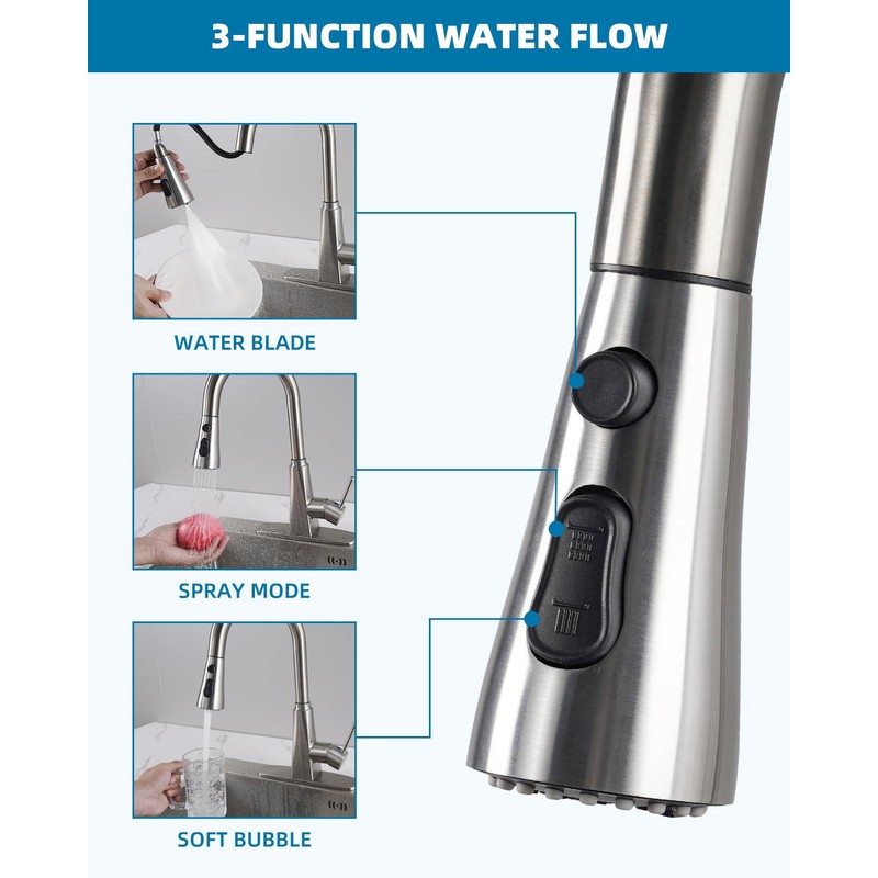 Stainless Faucet Head Replacement with 15 Adapters Compatible with Moen/Delta/Kohler