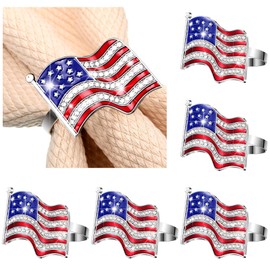 Geiserailie 6 Pieces Patriotic Napkin Rings 4th of July Napkin Ring Holder American Flag Napkin Rings Independence Day Serviette Napkin Ring Holder Napkin Buckle Table Ring for Dinning Table