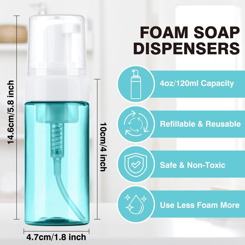 Boenoea Plastic Foam Pump Bottle, 4oz/120ml Foam Bottles Dispenser BPA