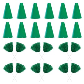 Anderson's Green Pom Poms and Megaphones Set, 24 Pieces, Plastic Megaphones, Sports Fan Gear, Football Game, Cheerleader Accessories, Holidays