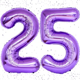 40 Inch 25 Number Purple Balloons, Self Inflating, Large Foil Mylar Helium Digit Balloons for Birthday Party Anniversary Supplies Decorations