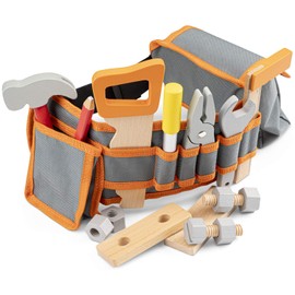 Woet® Set Cintura Attrezzi Blu per Bambini - Giocattolo Falegname di Imitazione - Con Attrezzi in Legno - A Partire da 3 Anni