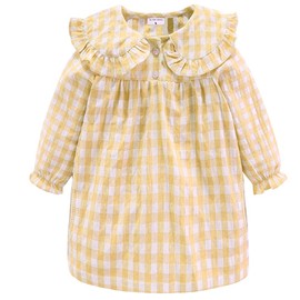 Mud Kingdom Toddler Girls Pajamas Dress Cute Plaid Casual Long Sleeve Yellow 4T