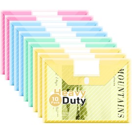 WORPSON 10 Pack, Plastic Envelopes File Folders, HeavyDuty Document Folder for Letter and A4 Size, Clear Document Holder with Label Pockets for School Home Work Office Organizer (10)