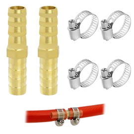 Pack of 2 8 mm Brass Hose Nozzles, 2-Way Straight Hose Fitting with 4 Clamps for Pipes Made of Stainless Steel for Brass Nozzles, for Water, Fuel, Air
