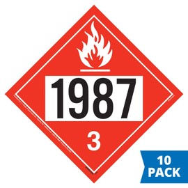 1987 Placard, Class 3 Flammable Liquid 10-pk. - 10.75" x 10.75" Plastic for Temporary Applications - Complies with DOT Hazmat Placard Requirements
