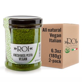 ROI Vegan Pesto Sauce - Fresh Ligurian Basil Pesto Made of Genovese DOP basil and EVOO - Gluten Free, Keto Friendly, Non-GMO, Made In Italy - 6.3 oz (180 g) - Pack of 2