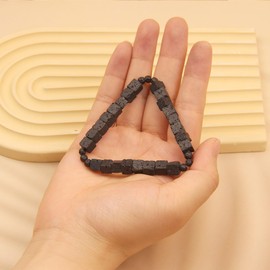 OITAIKULA Triangle Beads Bracelets for Women and Men - 6mm Natural Stone Crystal Gemstone Square Beads Stretch Bracelet for Unisex Adult (Black Lava)