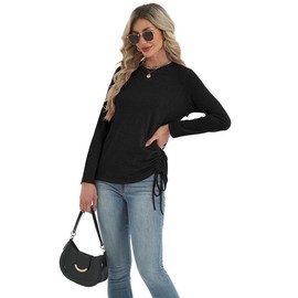 AIZHINENG Womens Long Sleeve Shirts Crewneck Tops Casual Fall Spring Trendy T-Shirts Outfits Clothes 2025 Black